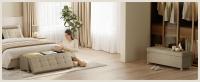 SONGMICS Puff Almacenaje, Baúl Plegable con Patas, 38 x 110 x 40 cm, Banco de Pie de Cama, Banco Almacenaje, Soporta hasta 300 kg, para Sala de Estar, Dormitorio, Entrada, Blanco Crema/ Marrón Camello - details 1