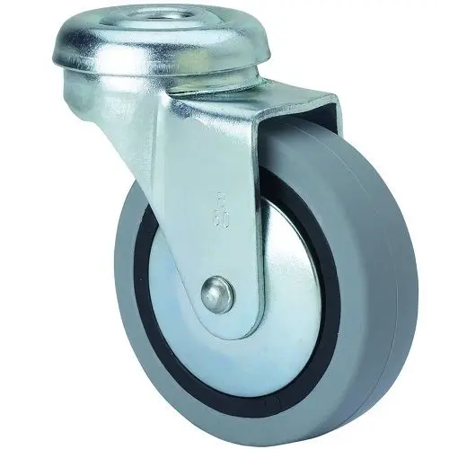 CABLEPELADO Rueda pivotante industrial, Tipo Soporte Giratorio, Sin Freno, Material Goma, Diámetro 50 mm, Ancho de banda 18 mm, Altura total 67 mm, Capacidad de carga 22 Kg, Diámetro del agujero 10 mm - 1