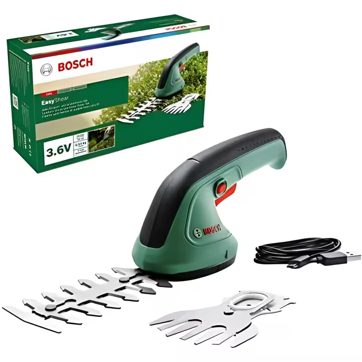 Cortacésped Bosch Easyshear 0600833303 - Batería 3.6V - 40 Min de Funcionamiento - Cuchilla 12cm (setos)/8cm (césped) - Caja Verde - 1