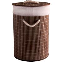 AWIKU Cesto Plegable Redondo de Bambú para Ropa Sucia - 1 Compartimento - Asas - Tapa - Bolsa Extraíble y Lavable - Pongotodo - Ligero - 50 X 35 Cm - details 1