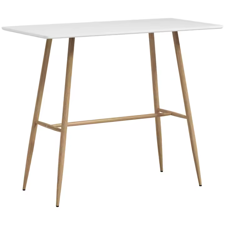 HOMCOM Mesa de bar rectangular para 4 personas, mesa alta con patas de acero efecto madera, mesa de bistró fácil de montar, para bar en casa, comedor, 120 x 60 x 98 cm, blanco - 1