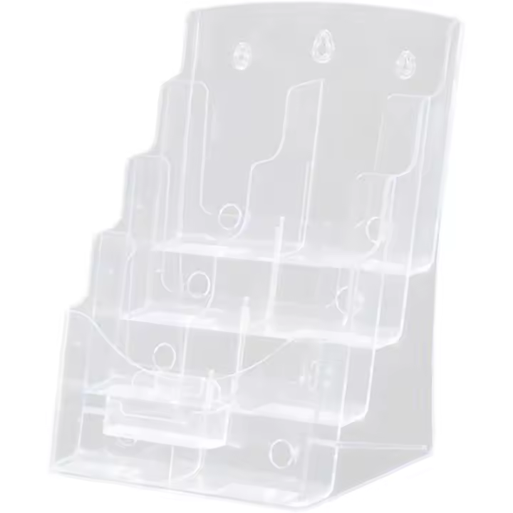 Expositor acrílico, portafolletos, tarjetero, organizador de mostrador para oficina, restaurante, letreros y menús. 4 niveles (23,5 x 20 x 34 cm). Transparente. - 1