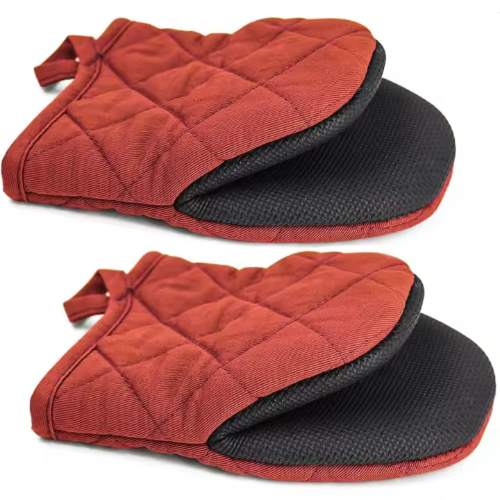 Mini Oven Mitts Microwave Mitts Pot Holder Heat Resistant Neoprene Cotton Gloves Surfaces Non-Slip Short Oven Gloves, Red 1 Pair - 1