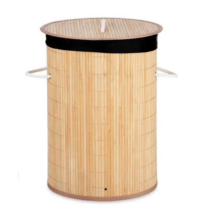 Cesto ropa sucia con tapa Transpirable Pongotodo plegable con funda interior  Cesta para Ropa Sucia de Bambu Natural  Cesta Mimbre de Almacenaje  redondo o cuadrado  35 x 50 cm - 1