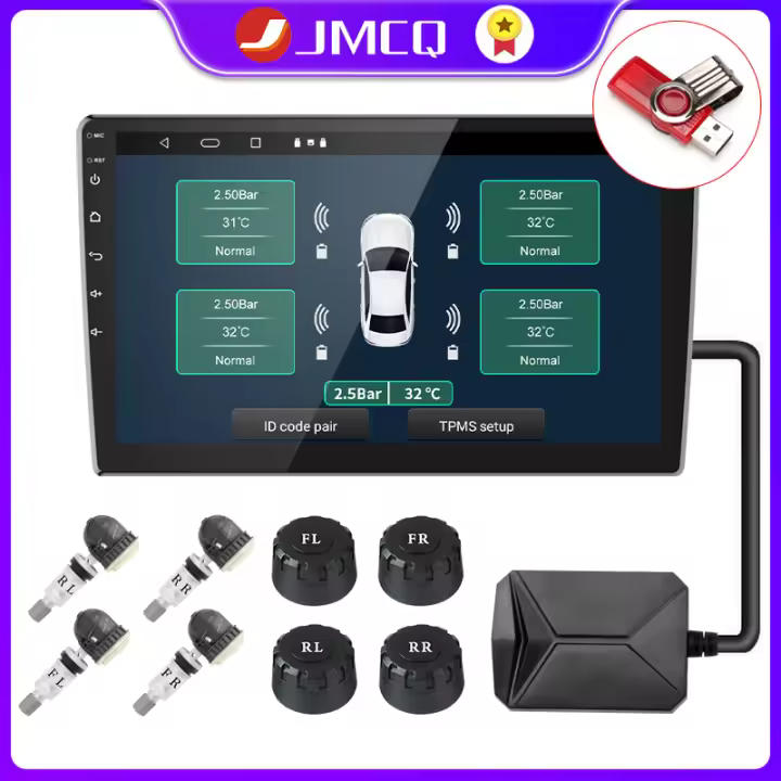 Sistema De Monitoreo De Presión De Neumáticos USB Para Android Con Alarma Y Pantalla Internos Sensores 4-5 Para Coche Navegación Radio - 1