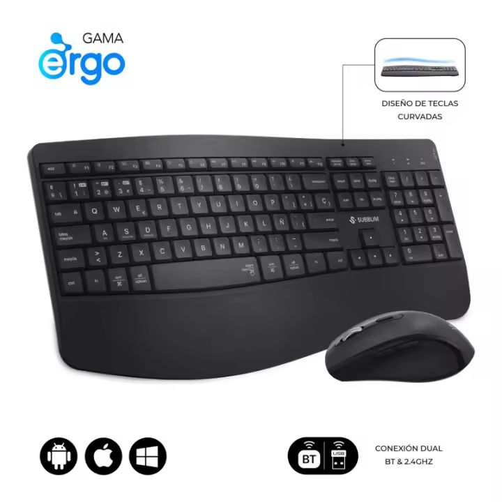 SUBBLIM - Teclado con ratón COMBO DUAL OFFICE PROWAVE BLACK SUBKBC-DCOPW2 - 1