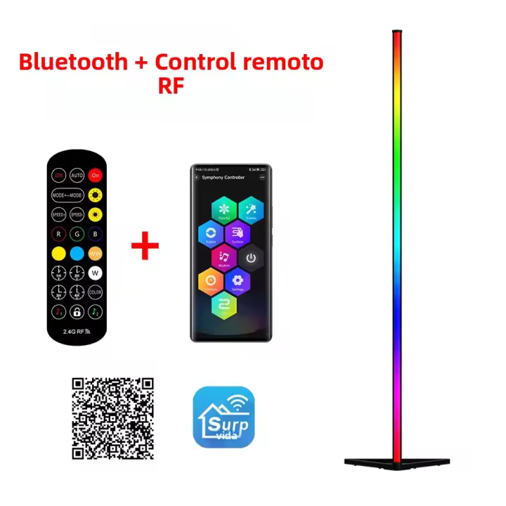 Lámpara De Piso RGB LED 140cm Para Ambiente Moderno Iluminación De Modo Dimmable Decorativa Para Dormitorio Instalación En Esquina Incluye Bombillas Control Remoto Material Aluminio - 1