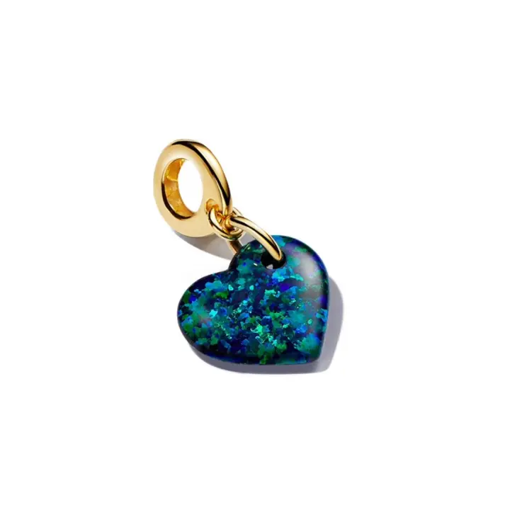 PANDORA Colgante de corazón con luz mágica verde, ópalo azul verdoso, amor y aventura natural, cuentas DIY 763348C01 - 1