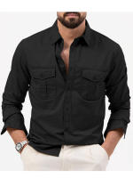 Camisa De Hombre Para Primavera/Verano Con Varios Bolsillos Traje De Trabajo Slim Fit Casual Cuello En Pointe Con Botones - details 6
