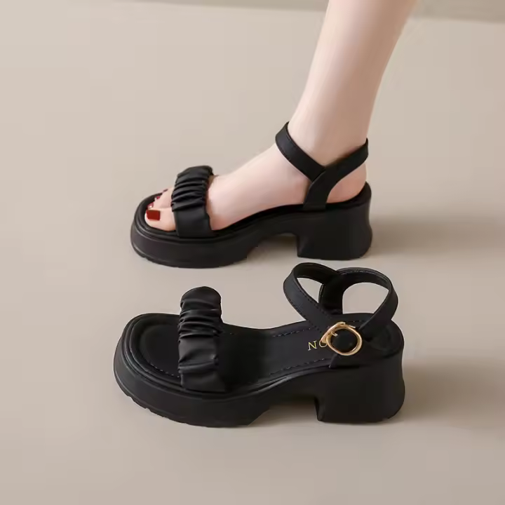 Sandalias De Tacón Grueso Estilo Hada Para Mujer Zapatos De Playa Moda Verano 2024 Suela Gruesa Comodidad Casual Zapatos Para Mujer - 1