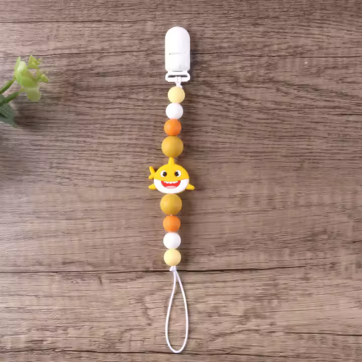 Cadena para chupete de bebé, mordedor con clip, cadena anticaída de silicona, pequeño tiburón, productos para bebés - 1