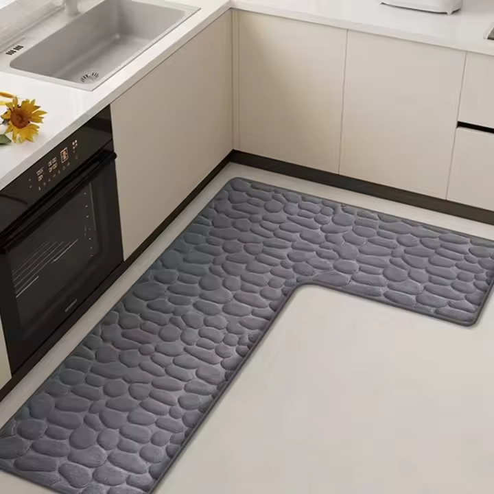 Alfombra De Cocina L a Prueba De Caídas Y Resistente a La Suciedad Antiadherente Y Absorbente De Aceite Con Diseño De Color Sólido Y Textura Gruesa - 1