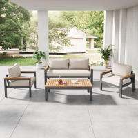 Juego de salón, juego de muebles de Jardín de Estructura de Maple galvanizado, (juego ancho, juego de Comedor de 4 piezas, 1 sofá de 2 plazas, 2 Sillas individuales, 1 Mesa), tablero y reposabrazos de Madera de Acacia - details 1