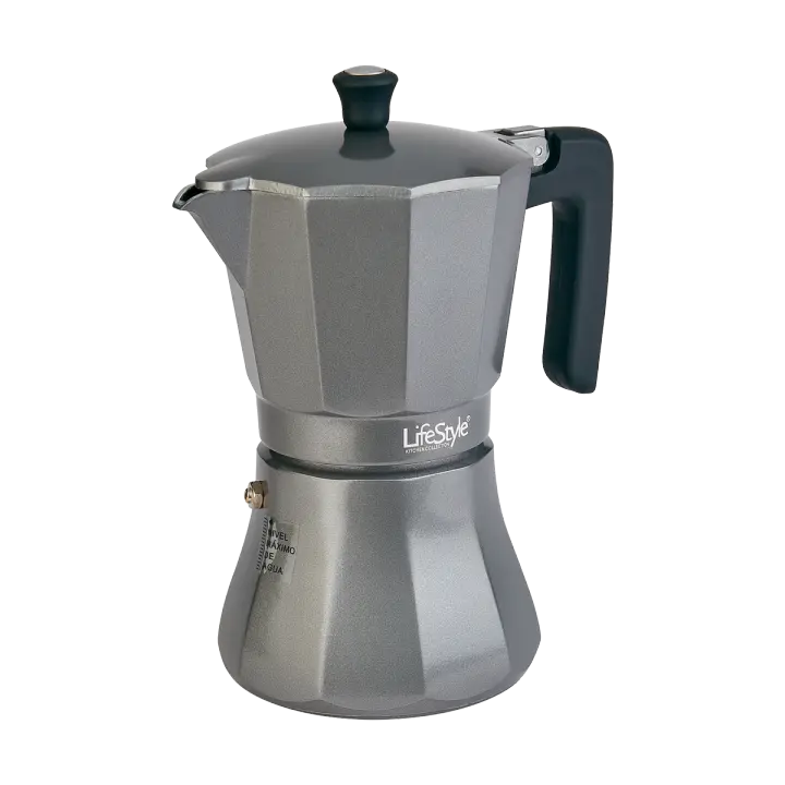 Cafetera Moka Italiana con fondo totalmente liso y aluminio grafito – Apta para Inducción y Todo Tipo de Cocinas – Diseño Tradicional, Elegante y Duradero – Ideal para 6 a 12 Tazas de Café Espresso - 1