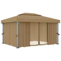 vidaXL Cenador con cortina gris taupe aluminio 4x3 m - details 1