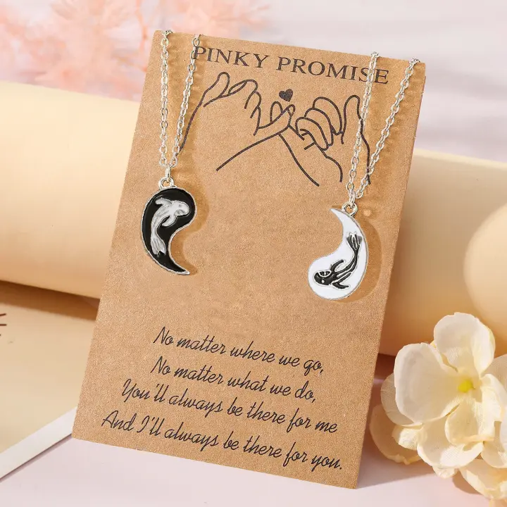 Conjunto de collar con Colgante de Buena Amistad, Creative collar de metal with shape de Gota de Agua y Pez Tai Chi, Cadena de clavícula con hebilla para parejas - 1