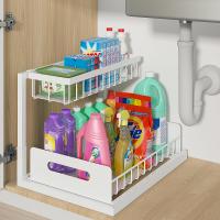 Organizadores y almacenamiento para debajo del fregadero, con cajón deslizante, estante multiusos de 2 niveles para baño y cocina - details 7