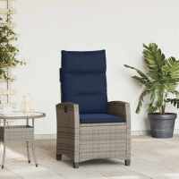 vidaXL Silla de jardín reclinable con mesa auxiliar ratán negro en color Negro y crema/beige y crema/Gris y azul y más | cómodas modernas ergonómicas para comedor cocina salón hogar - details 2