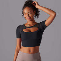 Camiseta de manga corta para Yoga, Top Sexy de Doble Capa, ropa de Malla empalmada, Sujetador Deportivo para correr y Fitness, Color sólido, Mujer - details 24