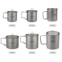 Lixada Taza De Acero Titánico Ultraligera Para Exteriores Con Manija Plegable 300/350/550/650ml Para Camping Y Picnics - details 2