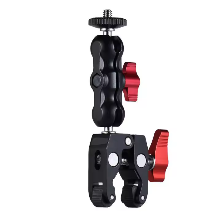 Adaptador De Doble Cabeza De Bola Super Clamp Para Cámara Y Monitor Con Base De 360° Compatible Con Tornillos De 1/4 "-20 Y 3/8 "-16 Para Video - 1