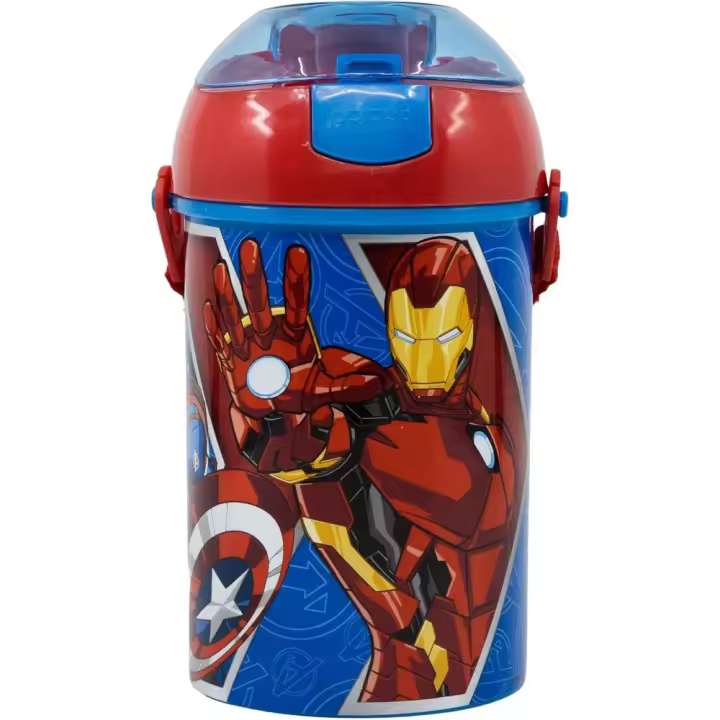 Marvel - Botella cantimplora infantil 450 ml con diseño de Avengers, cierre hermético y material seguro para uso diario en colegio o parque - 1