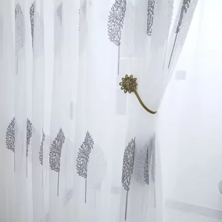 1PC Cortina De Tules Blancas Transparentes Para Sala De Estar Balcón Dormitorio Moderna Bordada Cortina De Juego De Ventanas - 1