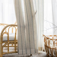 Cortina De Lino Y Algodón Estilo Francés Azul Rayada Para Dormitorio Sala De Estar Balcón Librería Habitación Infantil Personalizable - details 4