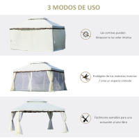 Outsunny Cenador de Jardín 4x3 m Gazebo de Aluminio con Techo de Ventilación 4 Cortinas Laterales 4 Mosquiteras y 8 Orificios de Drenaje para Fiestas Eventos Exterior - details 3