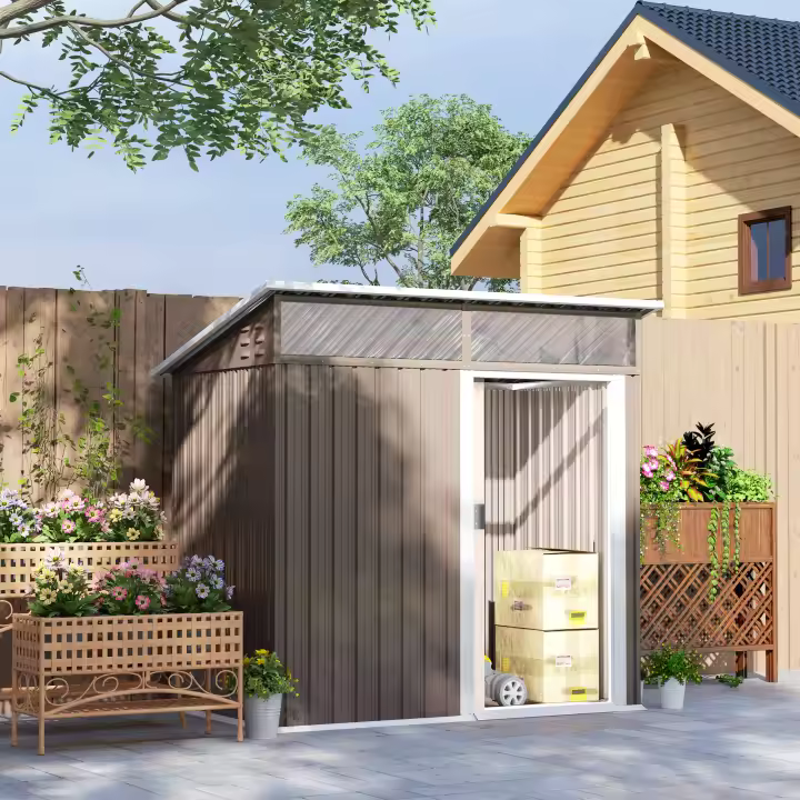 Outsunny Caseta de Jardín Exterior 1,9m² 195x122x182 cm Cobertizo de Jardín Exterior con Base Refuerzo (Suelo NO Incluido) Puerta Corredera Ventanas Cobertizo para Terraza Patio - 1