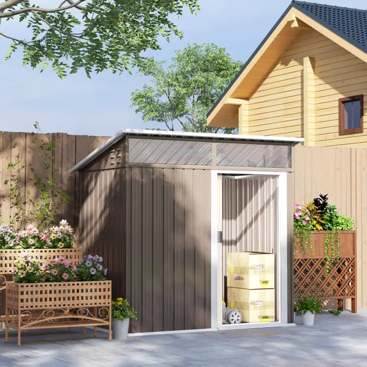 Outsunny Caseta de Jardín Exterior 1,9m² 195x122x182 cm Cobertizo de Jardín Exterior con Base Refuerzo (Suelo NO Incluido) Puerta Corredera Ventanas Cobertizo para Terraza Patio - 1