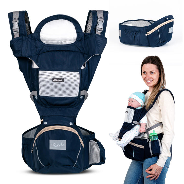 ***Quimets***. Mochila portabebes . Portabebes ergonómico 6 en 1. Cómoda, ligera y transpirable.Porteo bebe.Porta bebes de 0 a 36 meses.De 3 a 20kg.Canguro para bebe multifunción.Pañuelo de regalo (azul) Ideal para dar largos paseos con la mayor comodidad