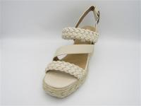 Sandalia cuña,  Mustang, beige, combinado liso y trenzado, plataforma, Mujer - details 1