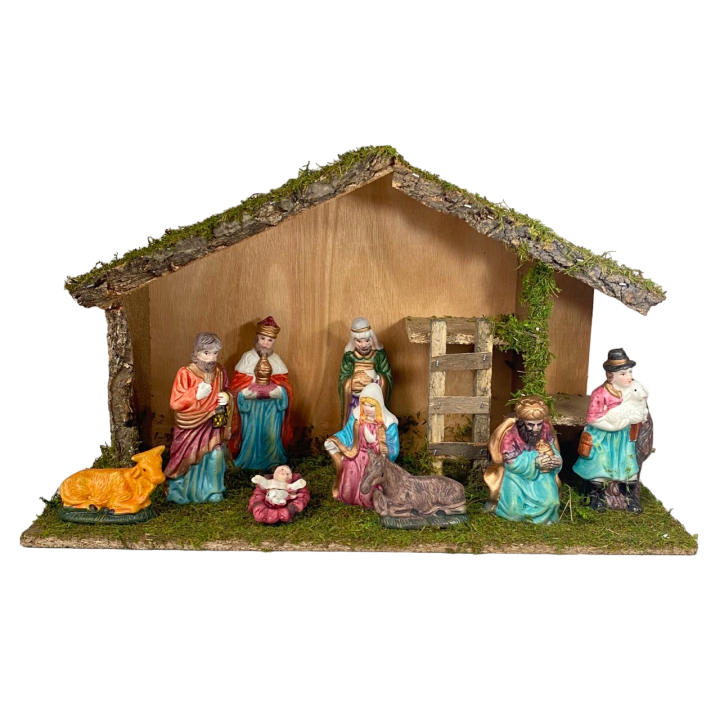 Portal de Nacimiento con Figuras de Resina Pesebre de Madera Belen para Decoracion de Navidad - Gerimport