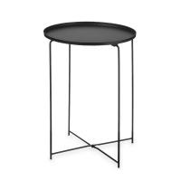 MIRAMAX-Mesa auxiliar redonda,mesa de bandeja de metal, mesa auxiliar de 47diam blanco  y negro 47x51cm - details 1