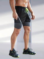 Shorts De Verano Para Hombre Transpirables Casual Con Cintura Elástica 2 En 1 Deporte Secado Rápido Running Doble Capa - details 3