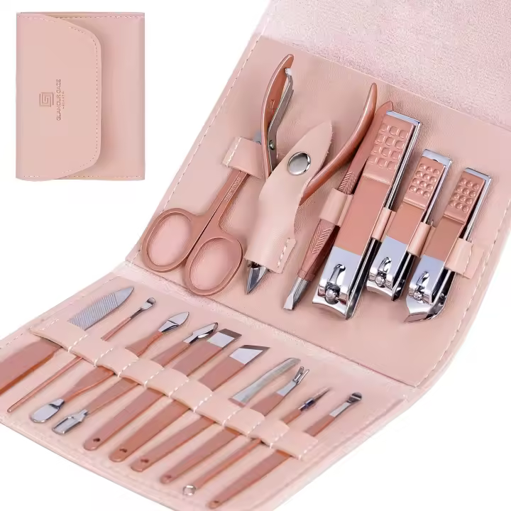 Glamour Gaze Kit de manicura y pedicura, cortaúñas, 16 en 1, profesional, de acero inoxidable, recortador de cutículas, kit de aseo para hombres y mujeres con estuche de almacenamiento - 1
