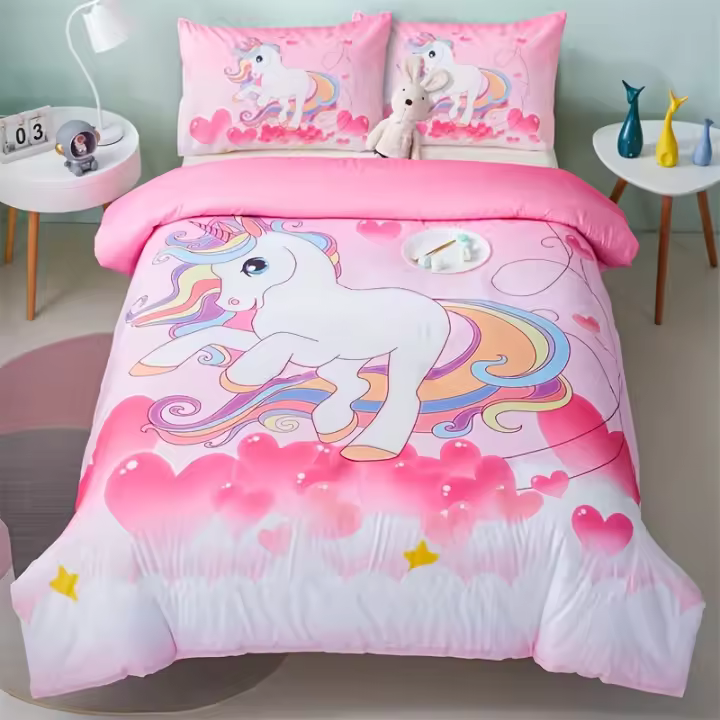 Funda De Edredón Y 2 Fundas De Almohada 3PC Unicornio Del Amor 100% Poliéster Impresión Digital 1D Funda De Edredón Decoración Para El Hogar Cuatro Estaciones - 1