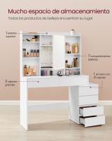 Tocador moderno con luces led ajustables, mesa de maquillaje con espejo, compartimentos y estantes ajustables, blanco nube - details 4