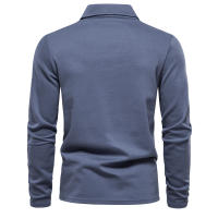 Primavera y otoño nuevos hombres lavados de manga larga con cuello casual tops de color sólido solapas de moda polo versátil - details 2