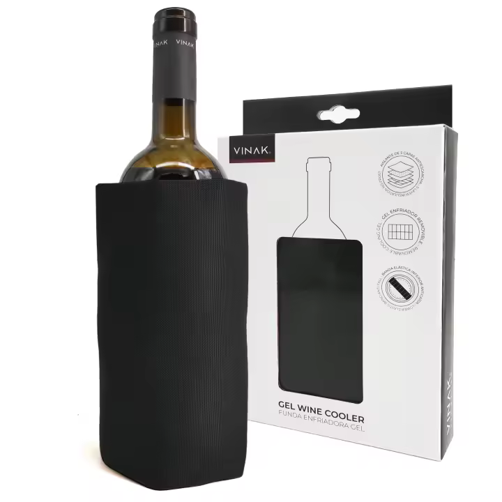 Funda enfriadora de botellas de vino GEL VINAK  Enfriador de vino con gel de calidad no-frost  Fabricada con 5 capas aislantes  Banda elástica inferior anticaída - 1