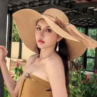 Sombrero De Sol Elegante Para Mujer Gran Sombrilla De Paja Tejida Protección Solar Gorras Para Playa Verano Casual - details 8