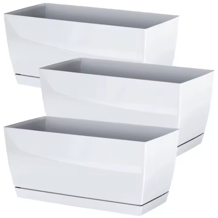 3x Jardinera de plastico WELLHOME Coubi Case P en color blanco 24 (largo) x 12 (ancho) x 11 (altura) cm - 1