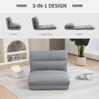 Silla de Suelo plegable con respaldo regulable en 6 Grados, asiento Grueso del asiento, función Cama, aspecto Lino, 70x41x56 cm, Gris - details 3