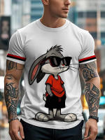Camiseta De Conejo De Dibujo Animado Personalizado Para Hombres Con Estilo Callejero Mangas Cortas Y Tela Rápida Secado Cómoda Transpirable Y De Wicking De Humedad Para Viajes - details 1