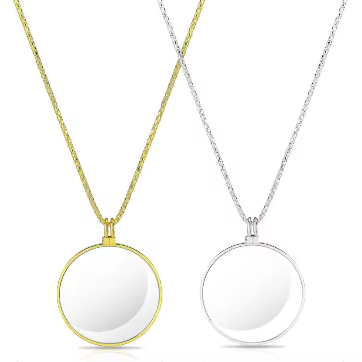 2 Color 5X Magnifying Glass Monocle Lens Pendant Necklace with 1.7 Inch Diameter Glass Lens for Reading Newspaper Maps, Jewelry, Craft Needlework - 1