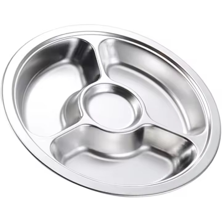 Plato de acero inoxidable, 1 pieza, placa de rejilla secundaria, plato redondo de acero inoxidable para comida, para organización de restaurantes y empresas. - 1