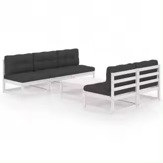 VIDAXL 3076360 juego de muebles para exteriores hecho de madera maciza de pino y tela color blanco y gris antracita 6 piezas - 1