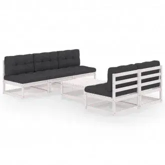 VIDAXL 3076360 juego de muebles para exteriores hecho de madera maciza de pino y tela color blanco y gris antracita 6 piezas - 1