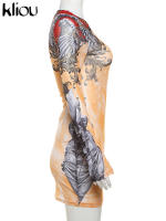 Vestido De Otoño Para Mujer Kliou Con Estampado Panelled Moda Manga Larga Cuello Redondo Ajustado Estilo Clásico Streetwear - details 2